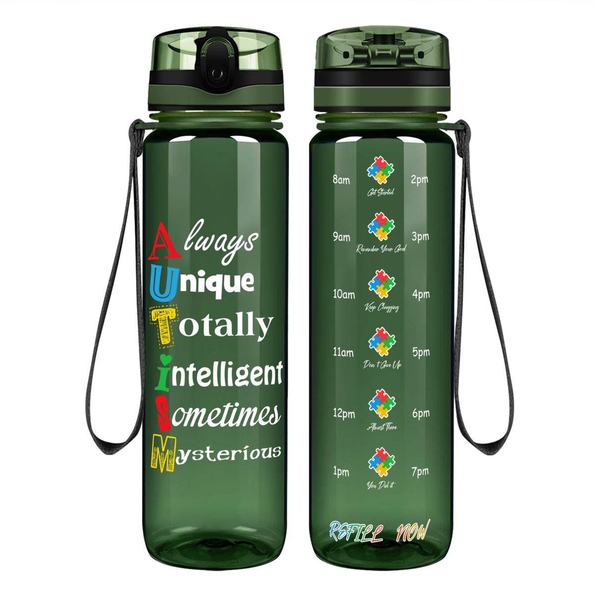 Autism Support Awareness on 32 oz Motivational Tracking Water Bottle