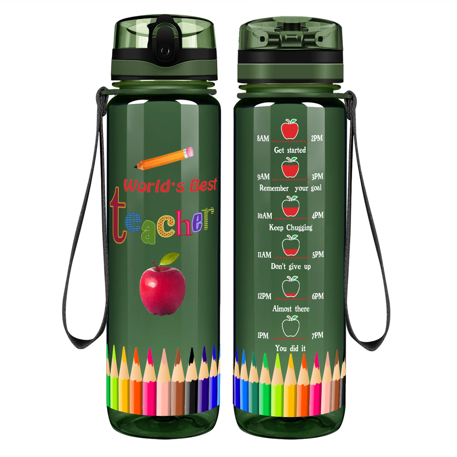 World's Best Teacher on 32 oz Motivational Tracking Water Bottle - Cuptify