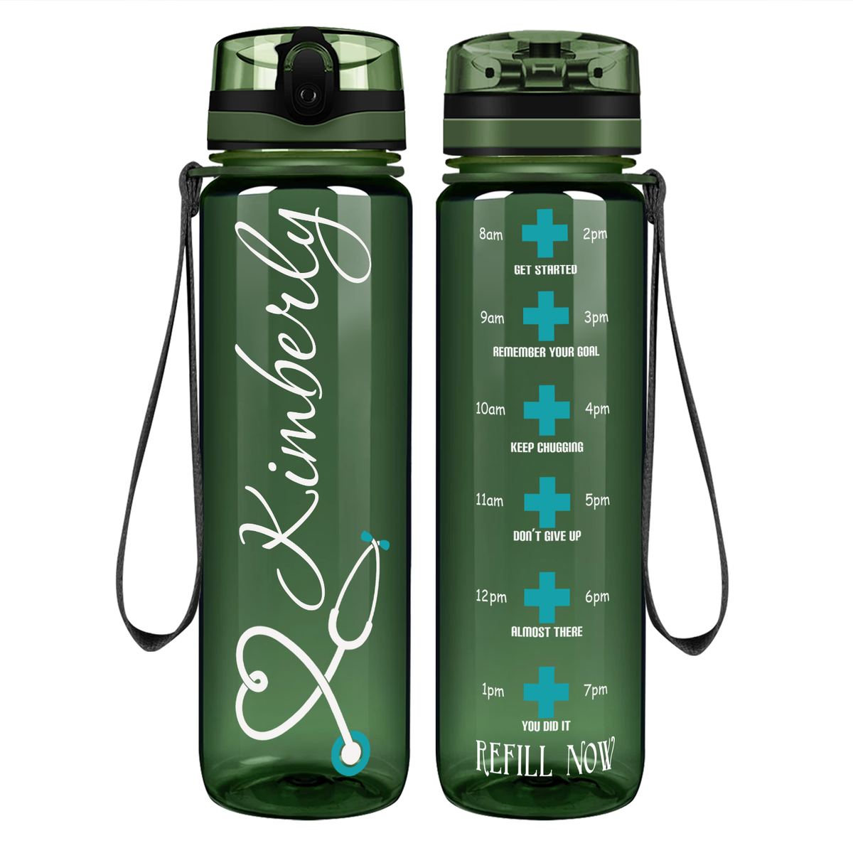 Personalized Nurse Heart Aqua Stethoscope Motivational Tracking Water Bottle