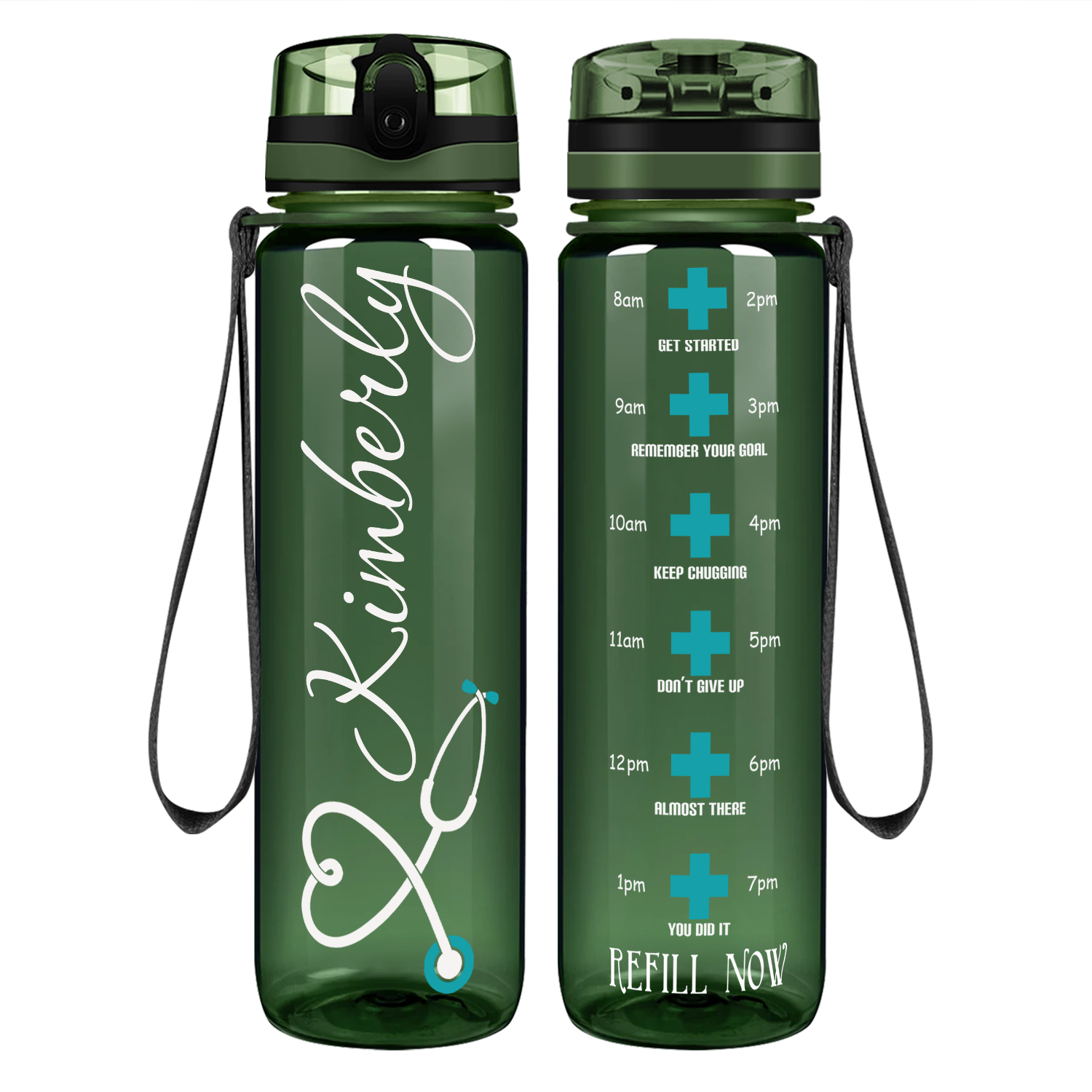Personalized Nurse Heart Aqua Stethoscope Motivational Tracking Water Bottle