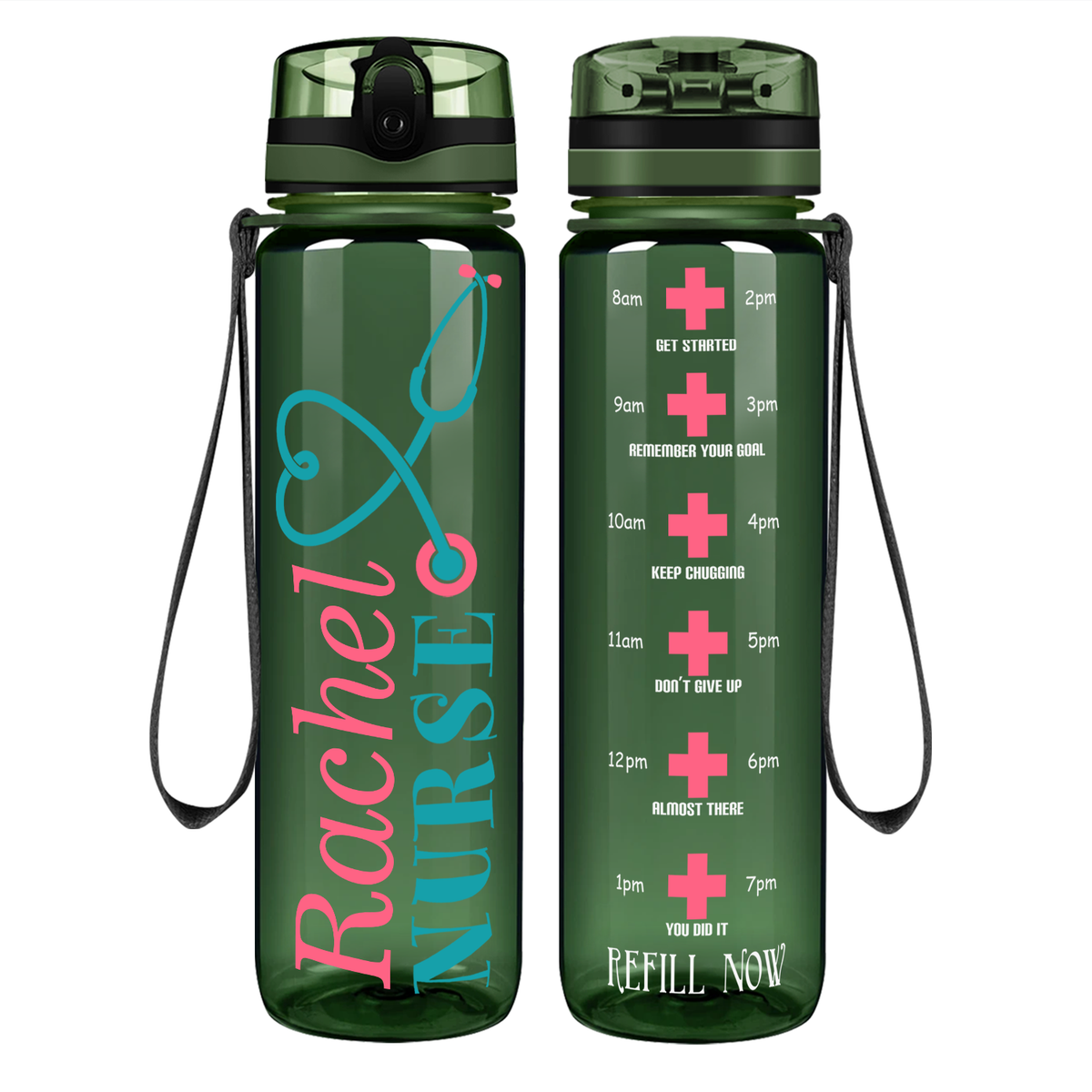 Personalized Stethoscope Nurse Motivational Tracking Water Bottle