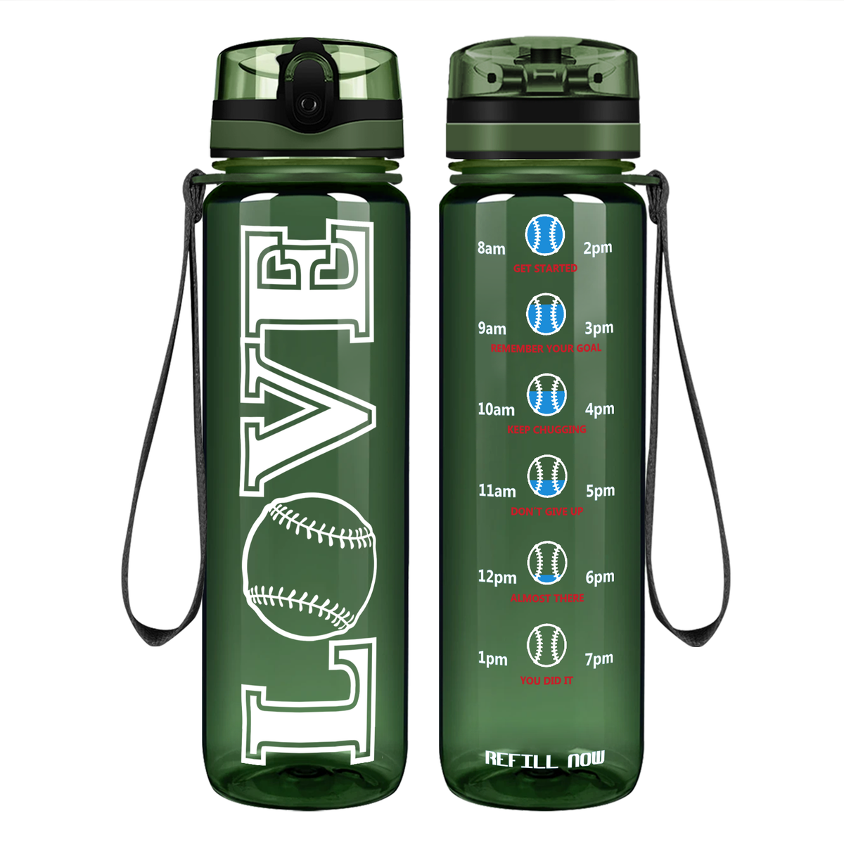 LOVE Baseball on 32 oz Motivational Tracking Water Bottle