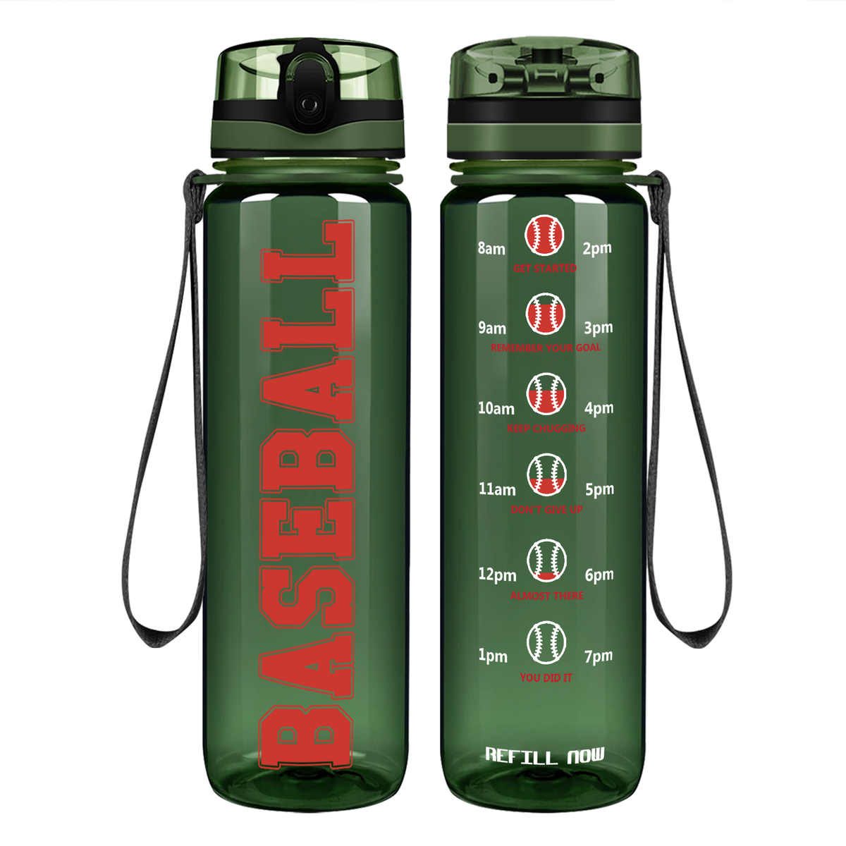 Baseball on 32 oz Motivational Tracking Water Bottle