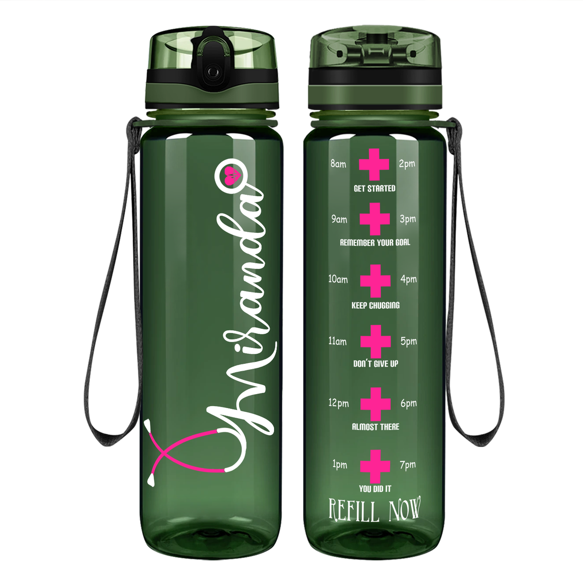 Personalized Nurse Water Bottle on 32oz Motivational Tracking Water Bottle