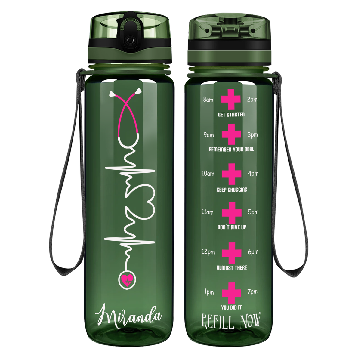Personalized Nurse Heart Beat Stethoscope on 32oz Motivational Nurse Water Bottle