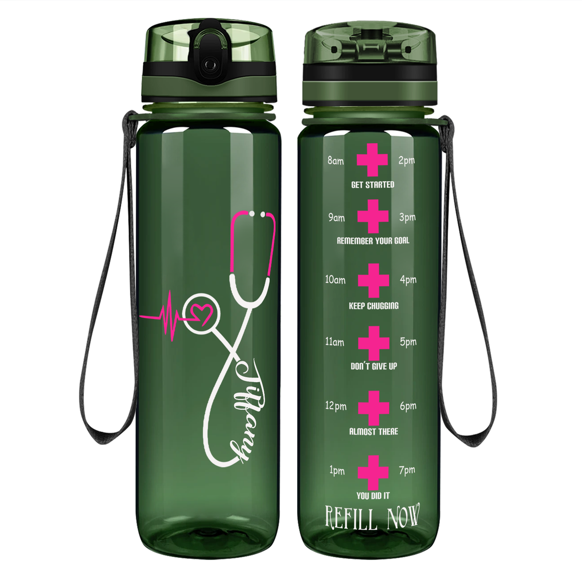 Personalized Nurse Pink Heart Stethoscope on 32oz Tracking Water Bottle