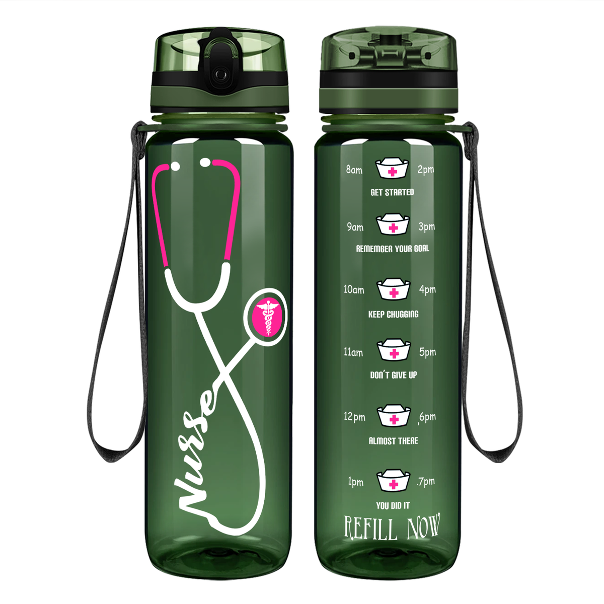 Personalized Nurse Pink Stethoscope Motivational Tracking Water Bottle