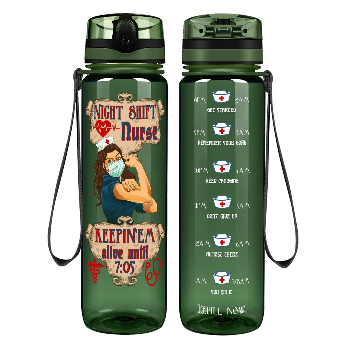 Night Shift Nurse Keepin' Em on 32oz Motivational Tracking Water Bottle