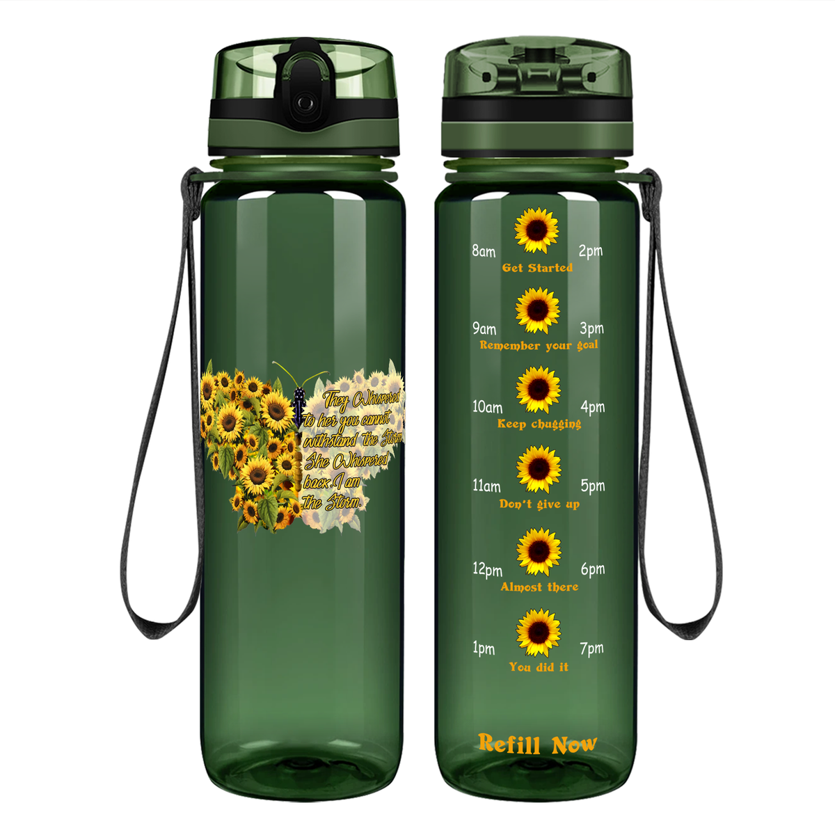 I Am The Storm Sunflower Butterfly Motivational Tracking Water Bottle