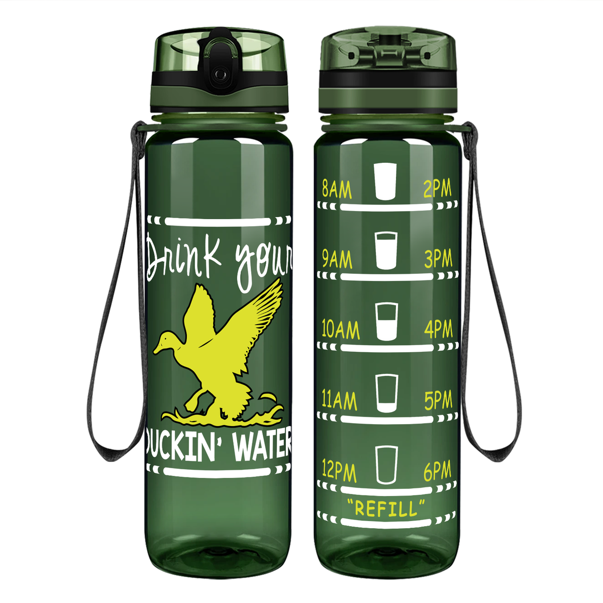 Drink Your Ducking Water on 32 oz Motivational Tracking Water Bottle
