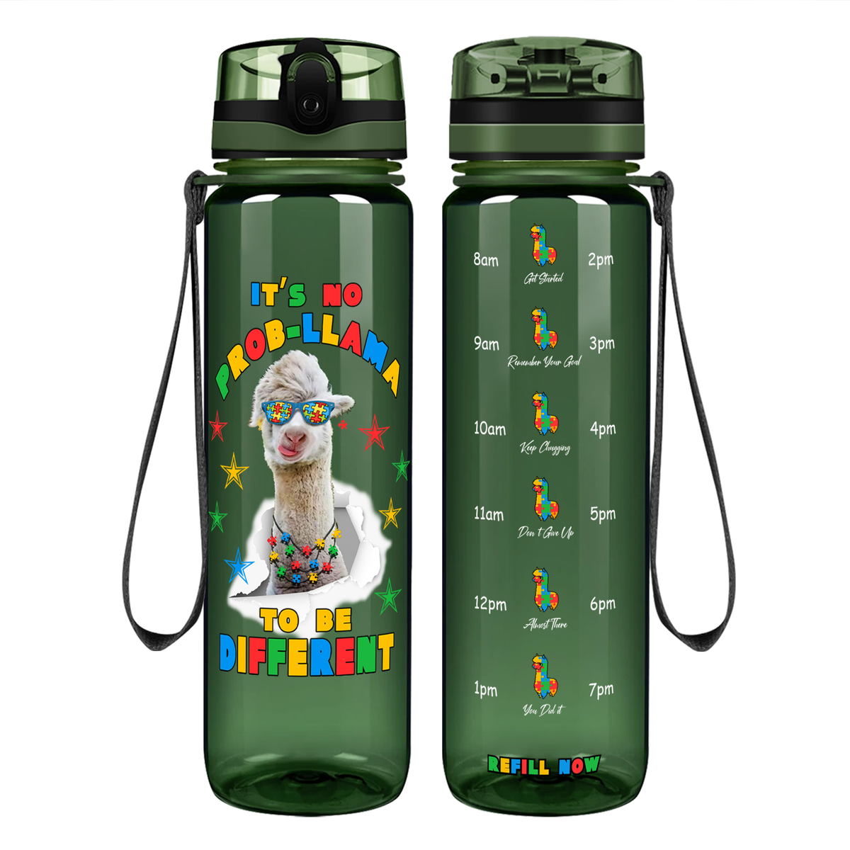 No Prob-llama Autism Stars on 32 oz Motivational Tracking Water Bottle