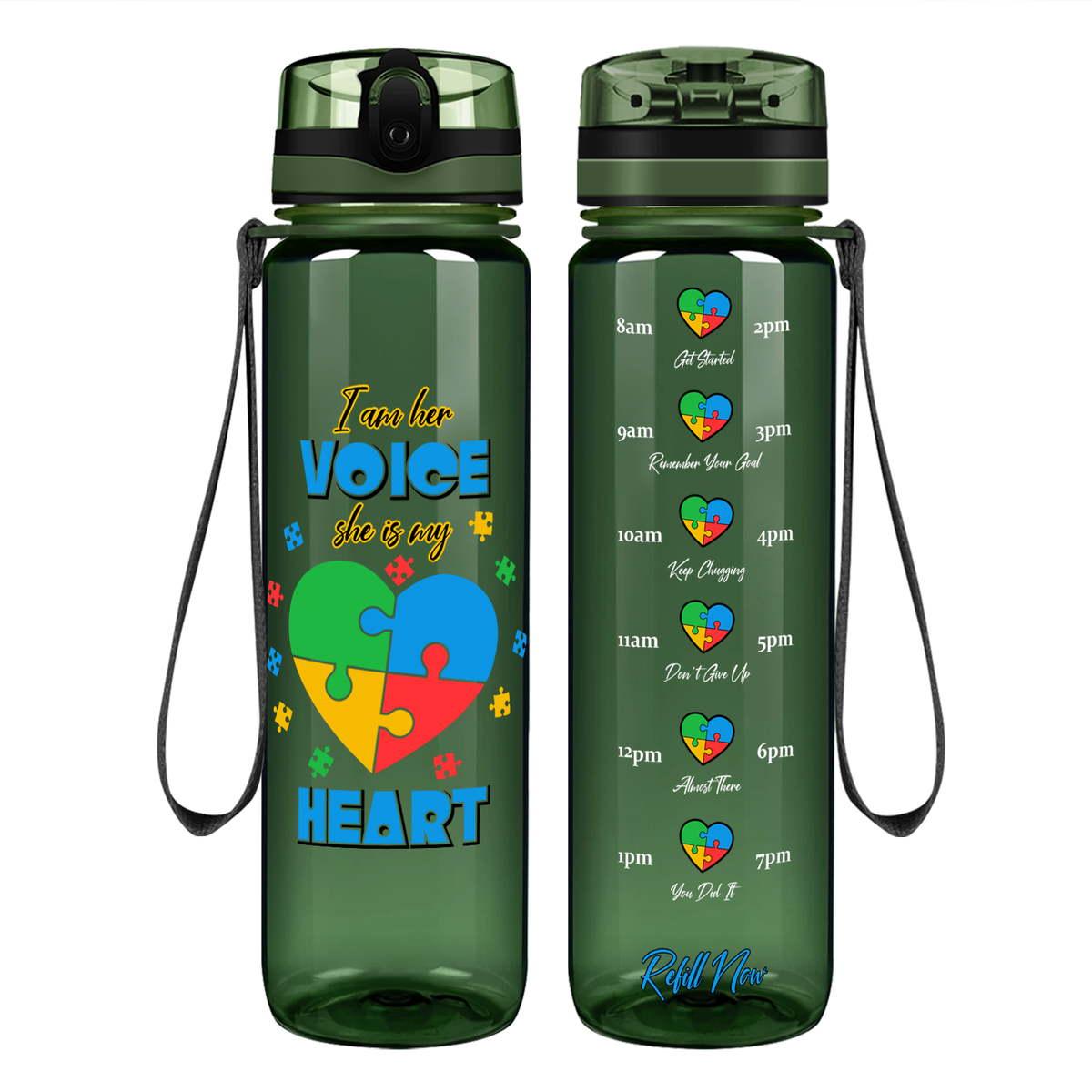 She is My Heart Autism Puzzle on 32 oz Motivational Tracking Water Bottle
