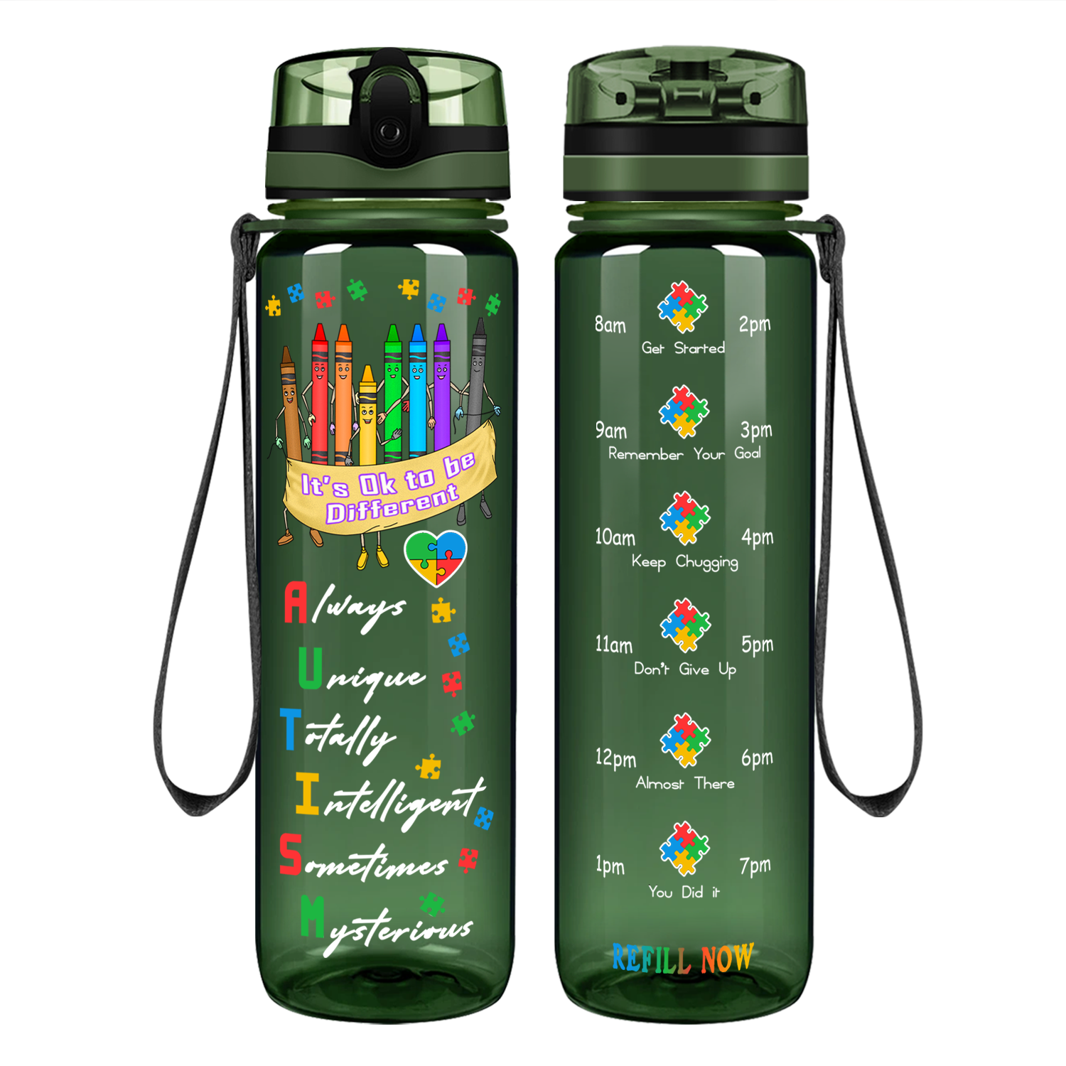 Colorful Autism Crayons Motivational Tracking Water Bottle
