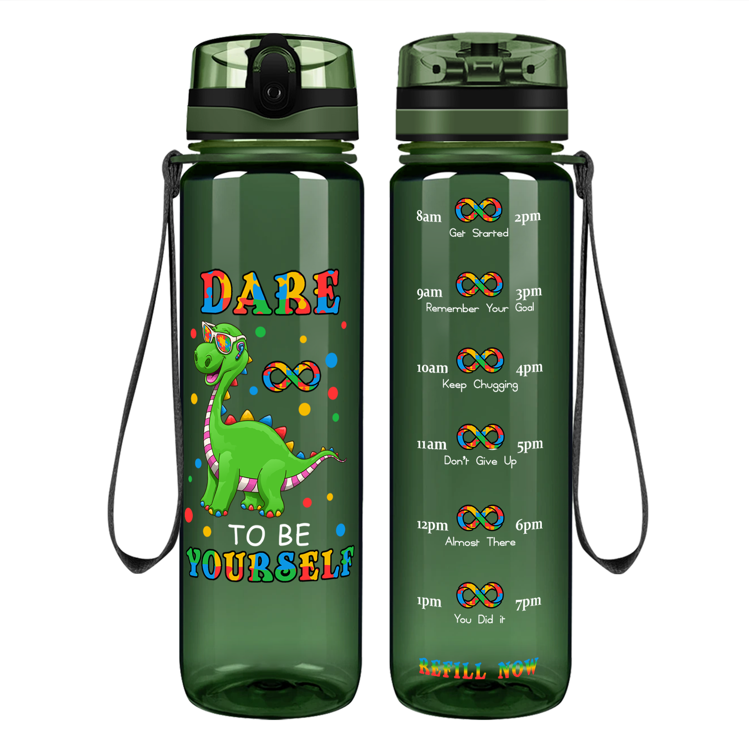 Dinosaur Dare To Be Yourself Motivational Tracking Water Bottle
