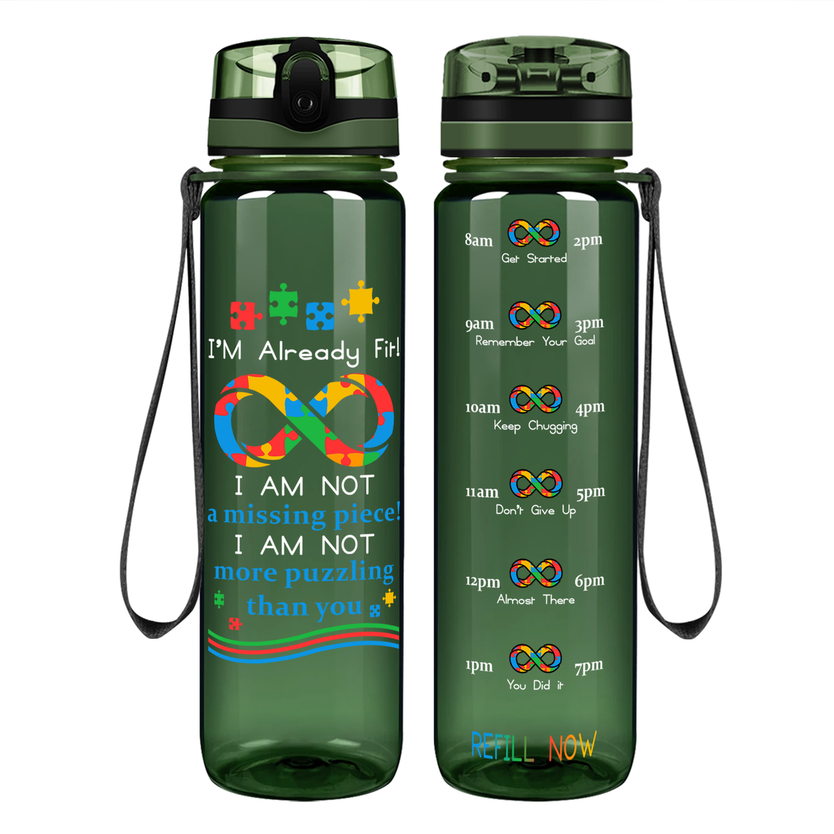 Already Fit Autism Infinity Puzzle on 32 oz Motivational Tracking Water Bottle