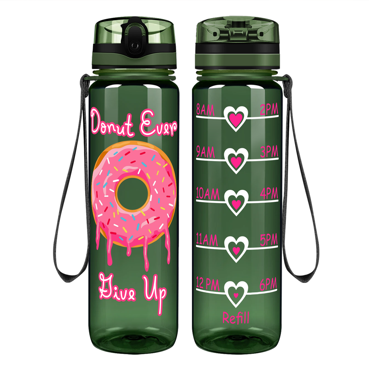 Donut Ever Give Up Motivational Tracking Water Bottle