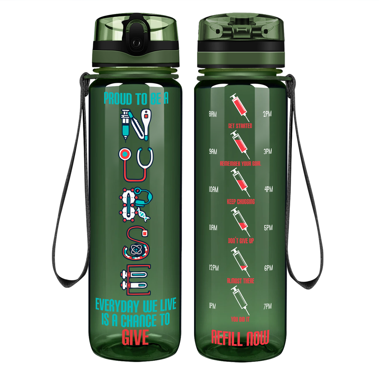 Proud to be a Nurse on 32oz Motivational Tracking Water Bottle