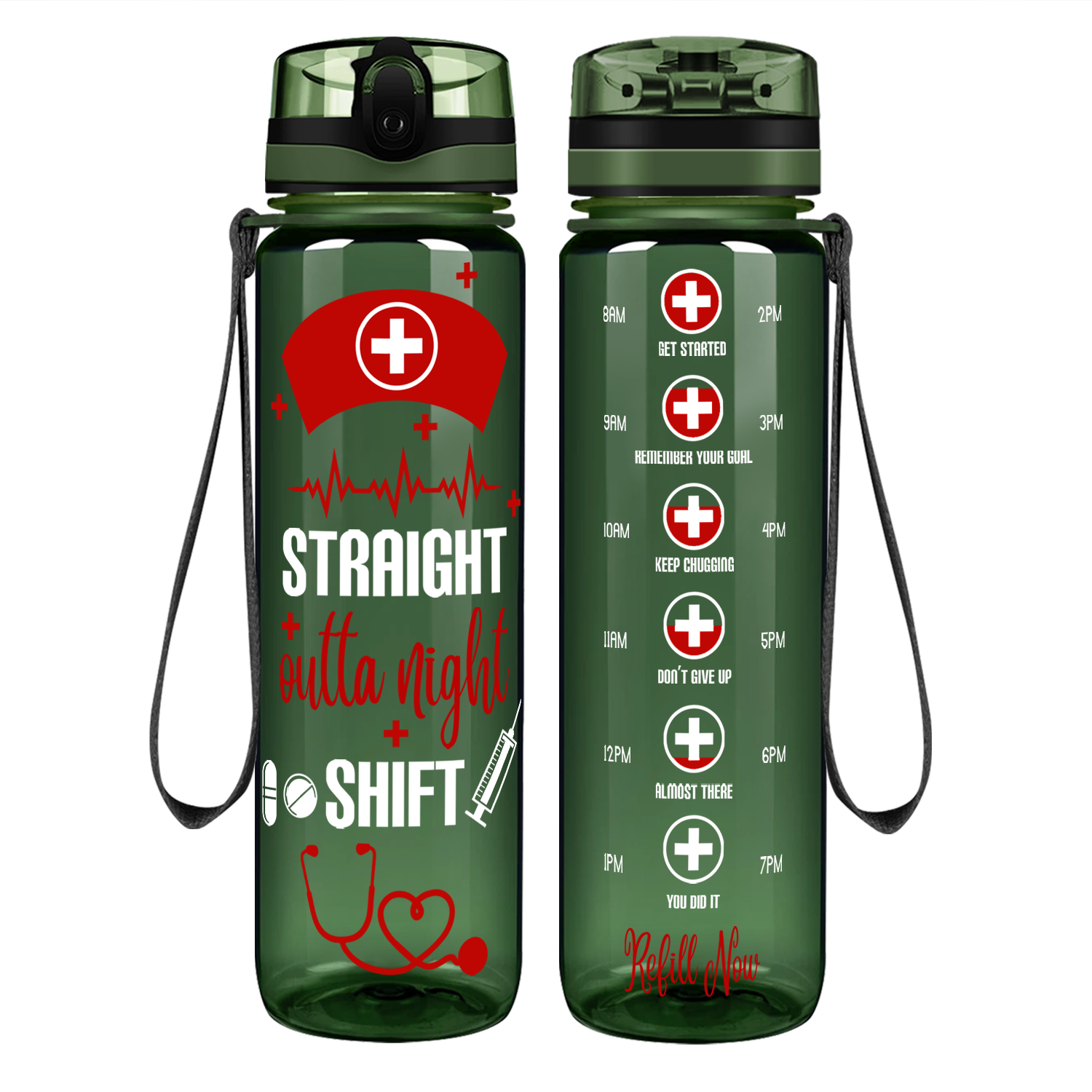 Straight Outta Night Shift on 32oz Motivational Nurse Water Bottle