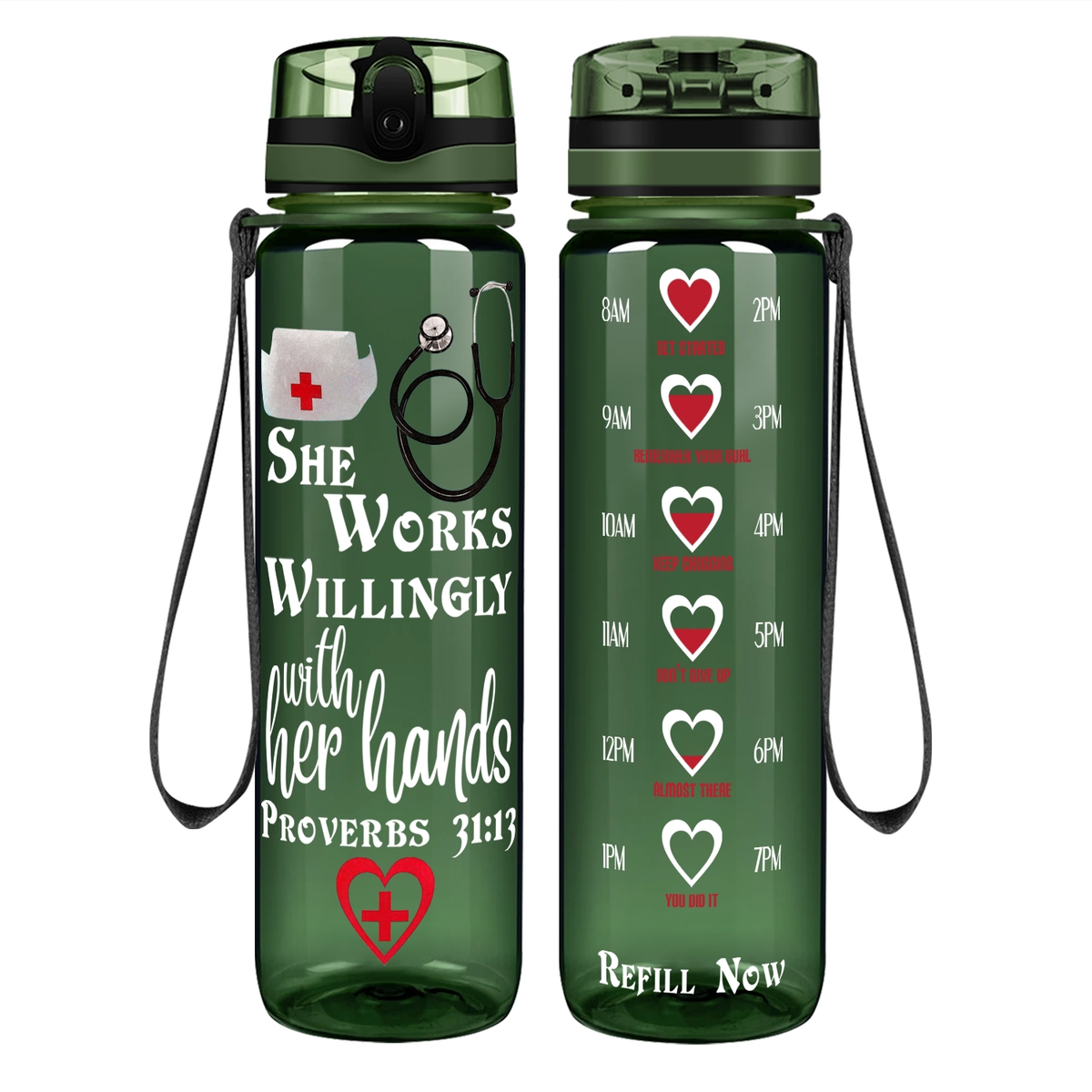 She Works Willingly with Her Hands on 32oz Motivational Nurse Water Bottle