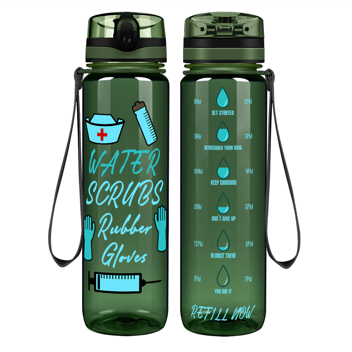 Water Scrubs Rubber Gloves Nurse on 32oz Motivational Tracking Water Bottle