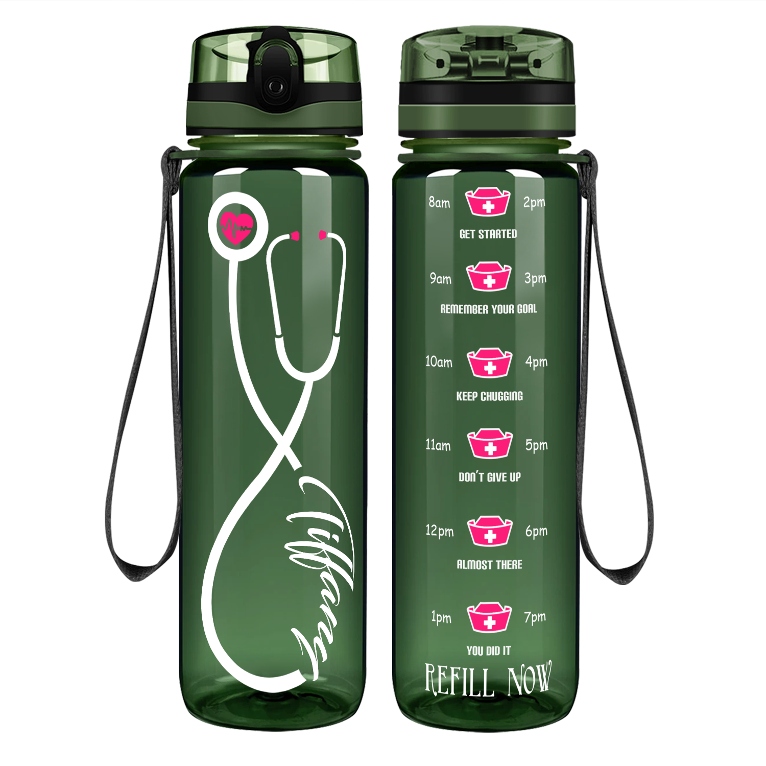 Personalized Nurse Stethoscope Pink on 32oz Water Bottle