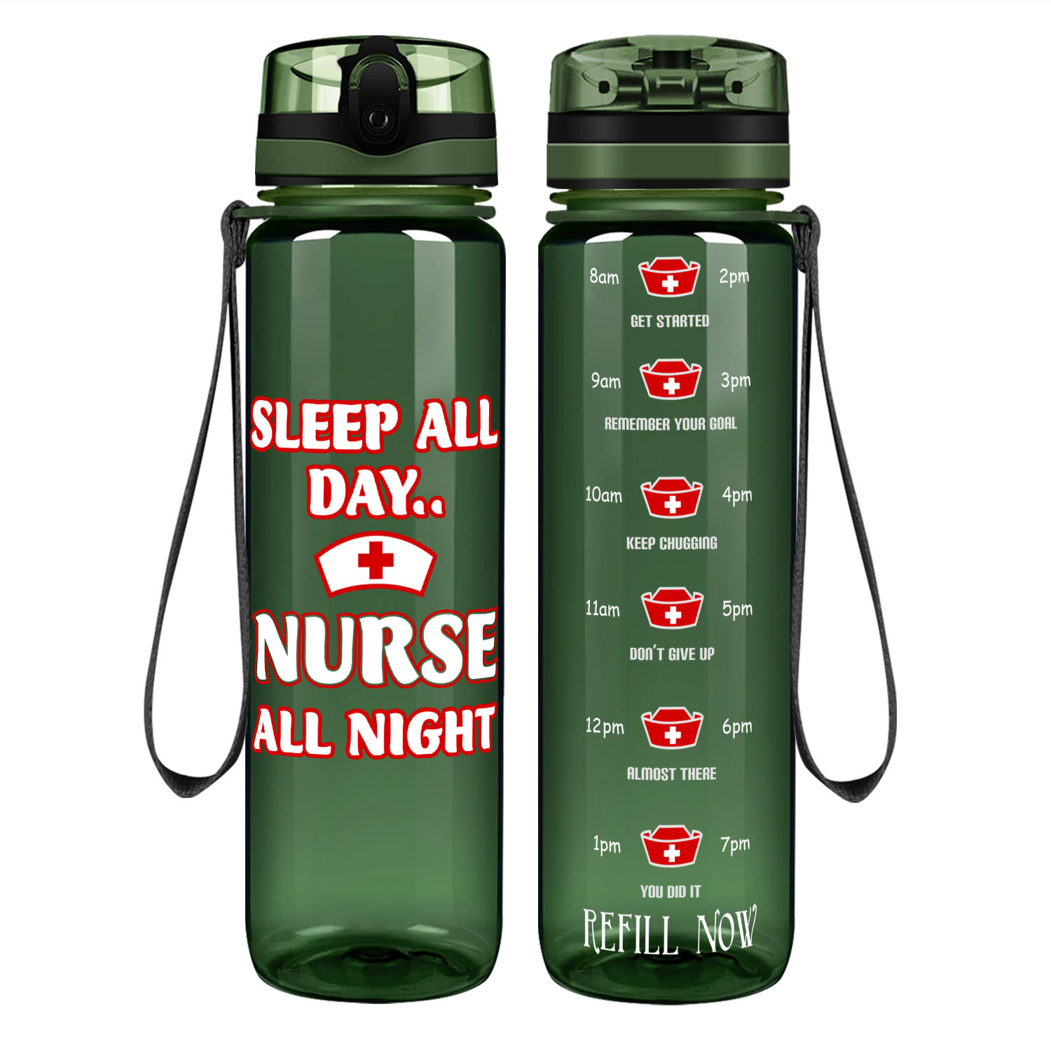 Sleep All Day Nurse All Night Motivational Tracking Water Bottle