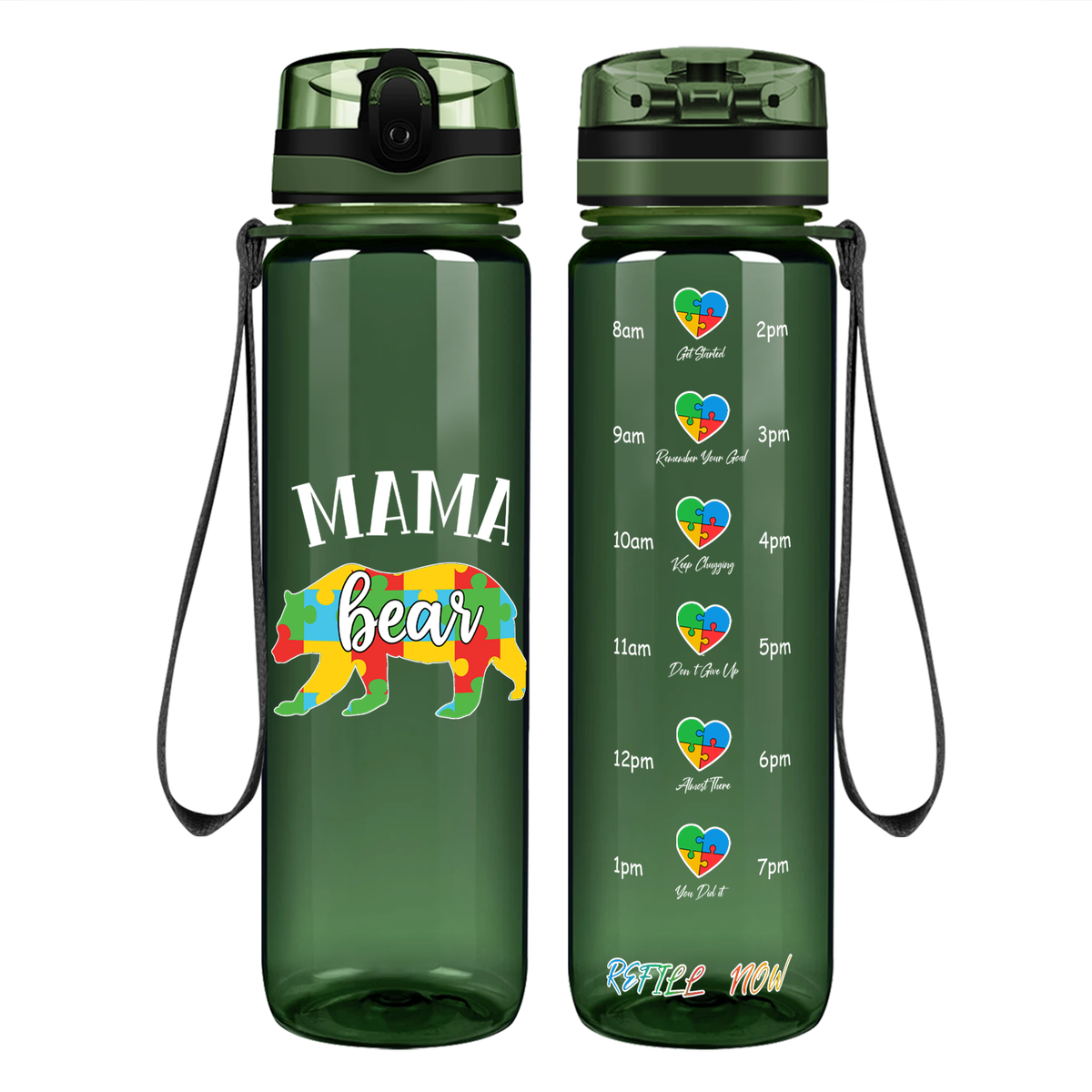 Autism Mama Bear Motivational Tracking Water Bottle