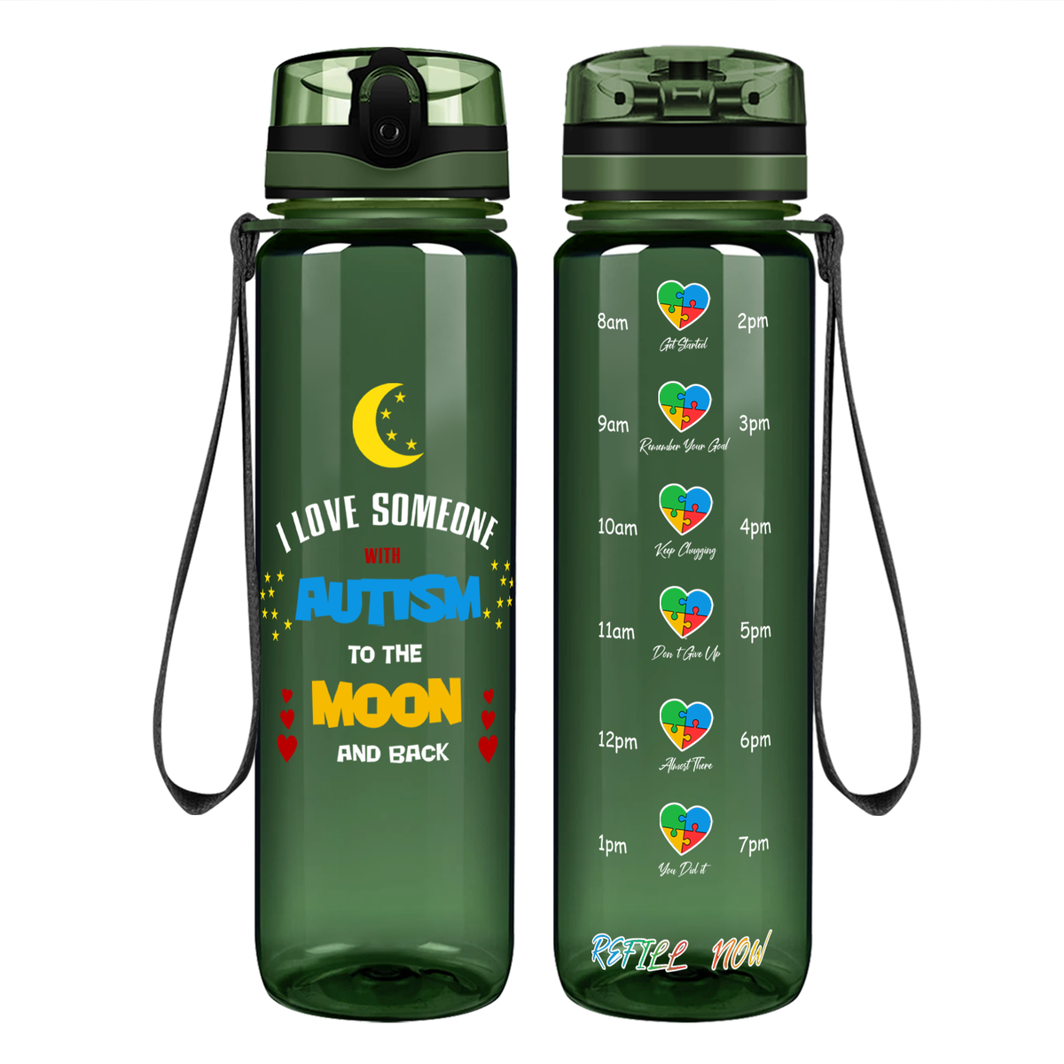 I Love Someone with Autism on 32 oz Motivational Tracking Water Bottle