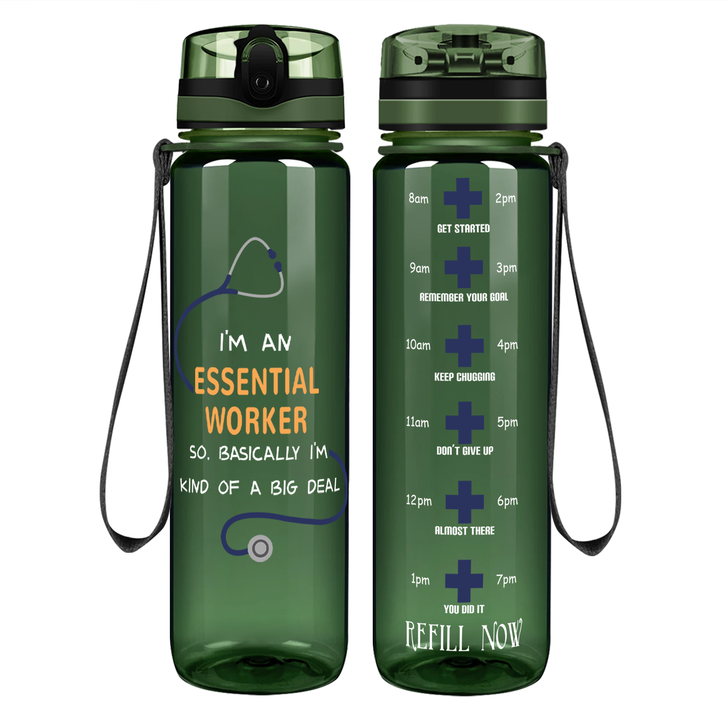 Essential Worker on 32oz Motivational Tracking Nurse Water Bottle