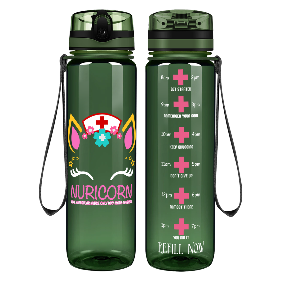 Nuricorn Face on 32oz Motivational Nurse Water Bottle