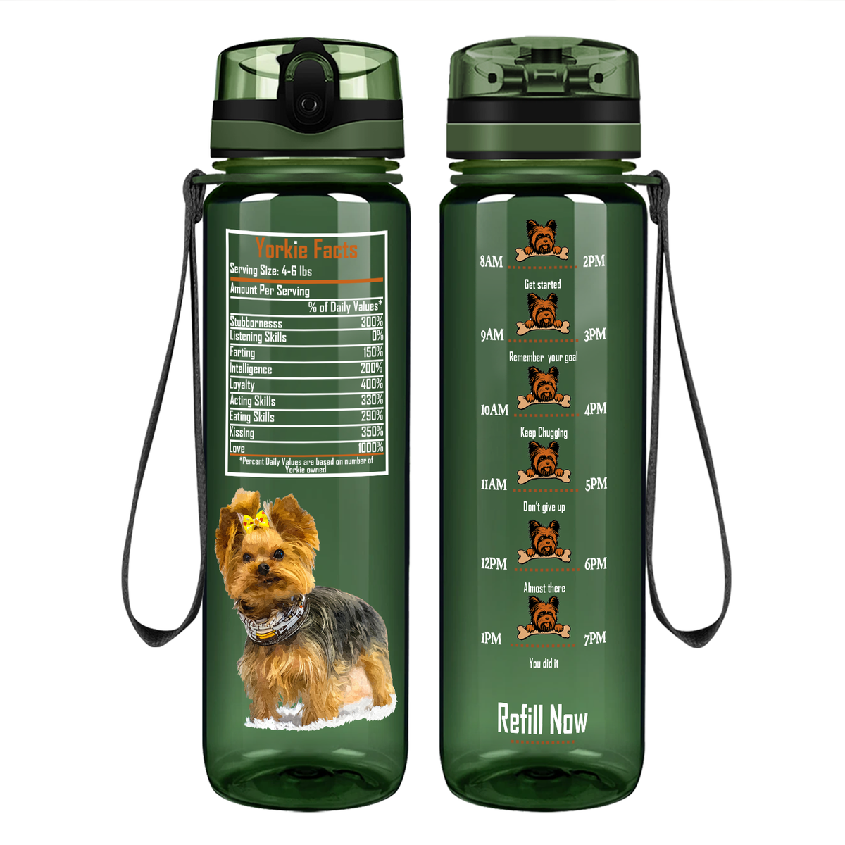 Yorkie Facts on 32 oz Motivational Tracking Water Bottle