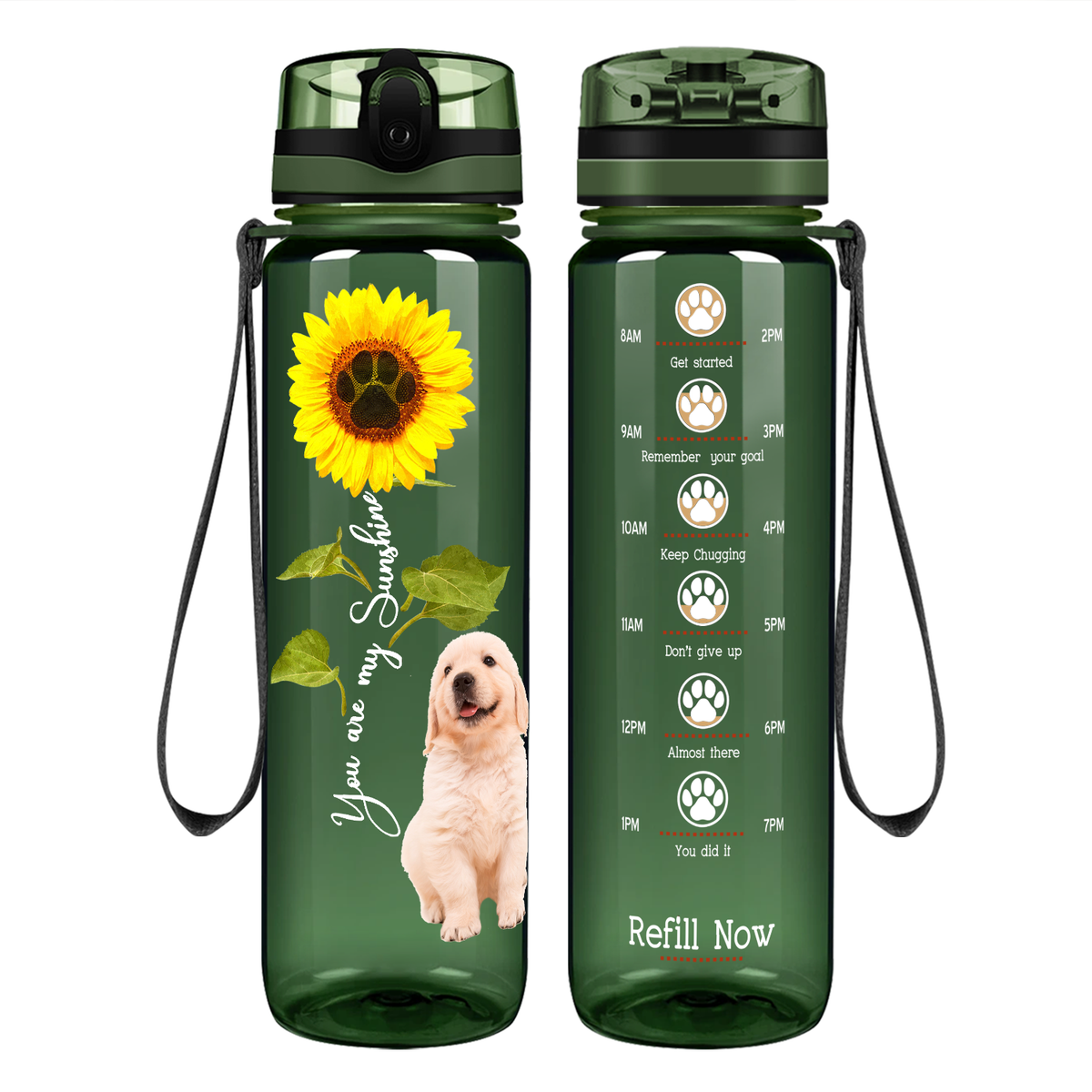 Golden Retriever You are my Sunshine on 32 oz Motivational Tracking Water Bottle