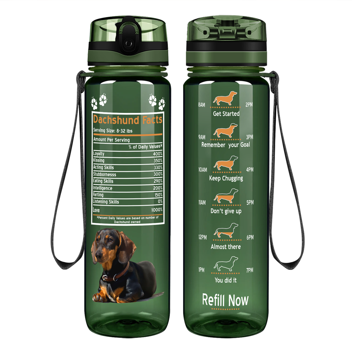 Dachshund Facts on 32 oz Motivational Tracking Water Bottle