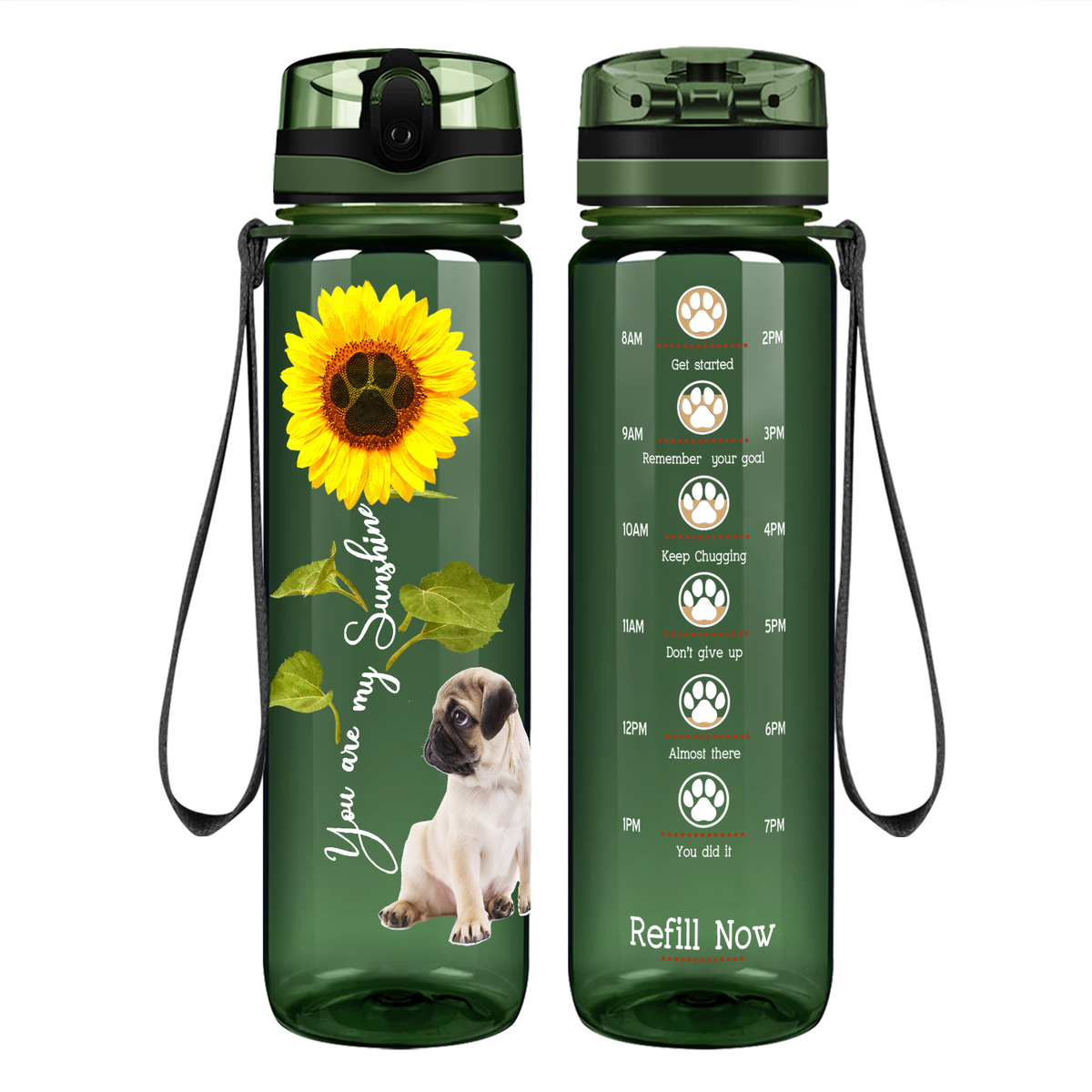 Little Pug You are my Sunshine on 32 oz Motivational Tracking Water Bottle