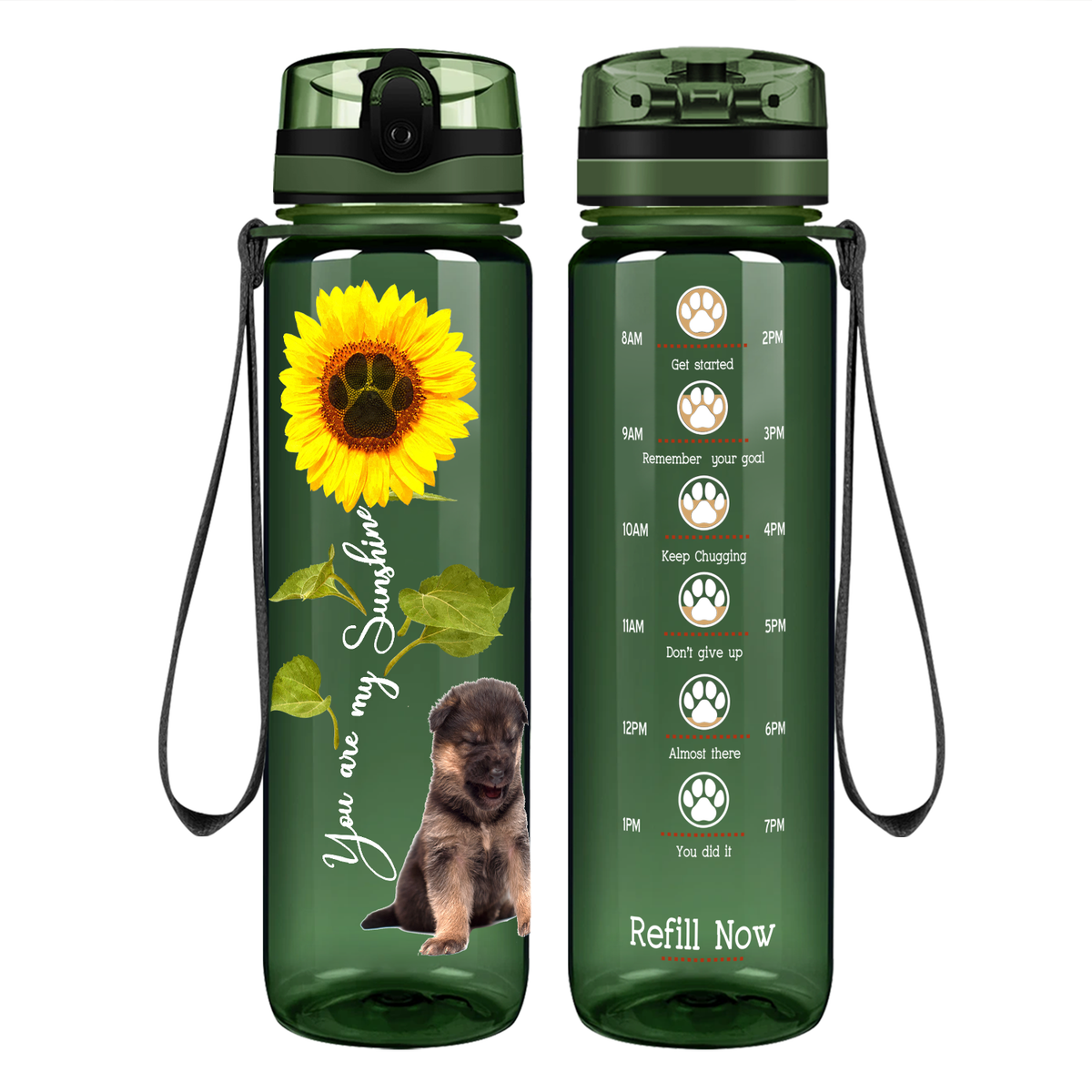 Shepherd Puppy You are my Sunshine on 32 oz Motivational Tracking Water Bottle