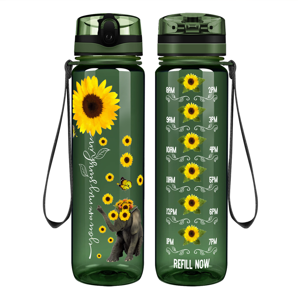 You are My Sunshine Sunflower on 32 oz Motivational Tracking Water Bottle