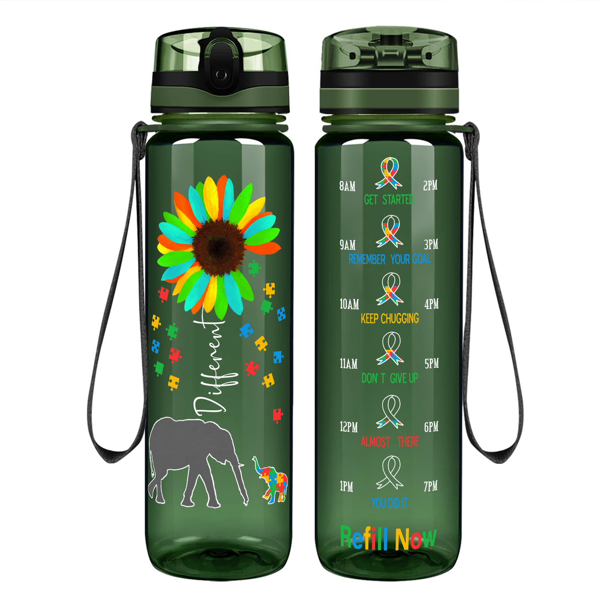 Be Different on 32 oz Motivational Tracking Autism Water Bottle