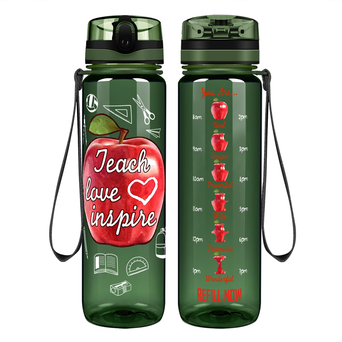 Teach Love Inspire Apple Motivational Tracking Water Bottle