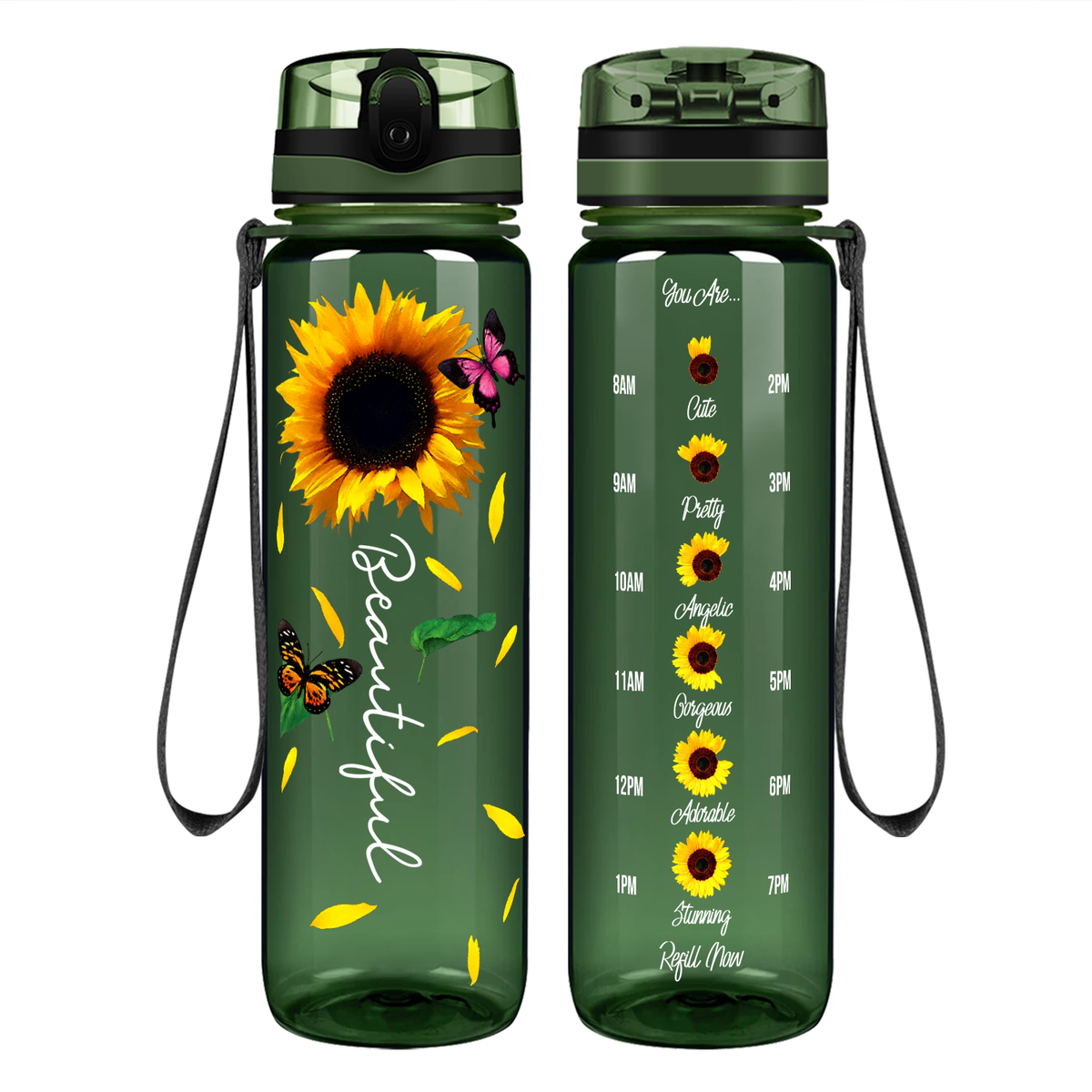 Beautiful Sunflowers on 32 oz Motivational Tracking Water Bottle