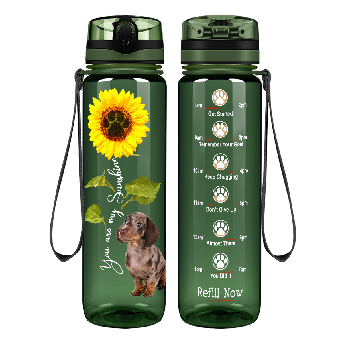 You are my Sunshine Dapple Dachshund Puppy on 32 oz Motivational Tracking Water Bottle