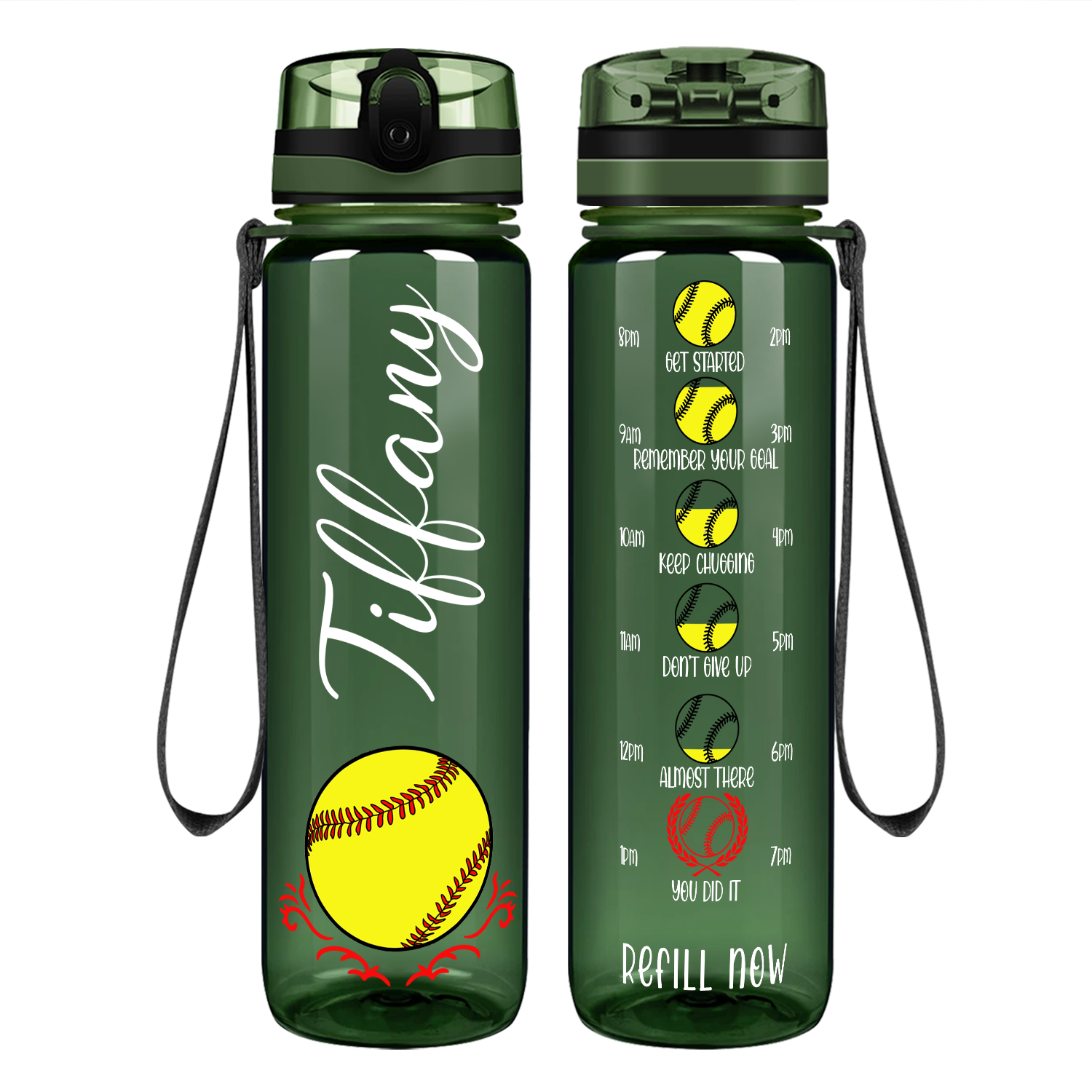 Personalized Softball on 32 oz Motivational Tracking Water Bottle