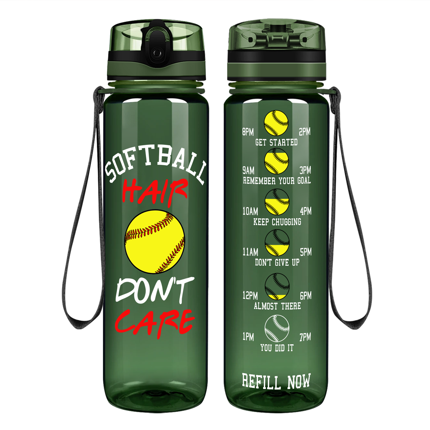 Softball Hair Don't Care Motivational Tracking Water Bottle