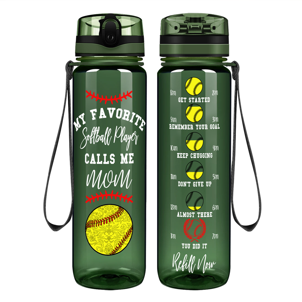 My Favorite Softball Player Calls Me Mom on 32 oz Motivational Tracking Water Bottle