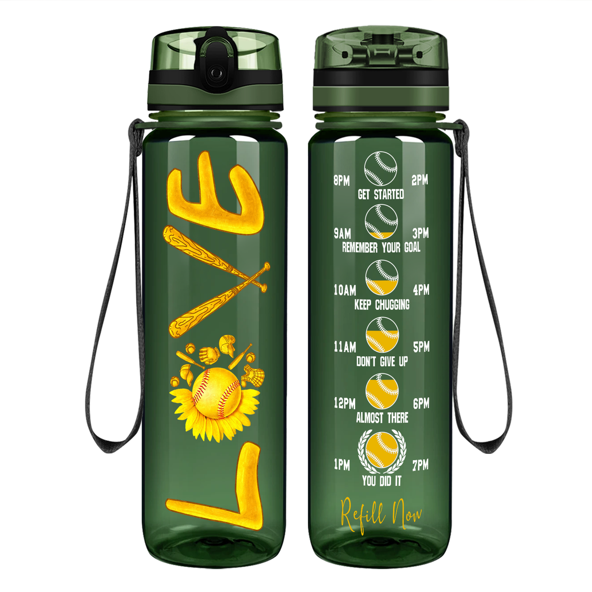Softball Love on 32 oz Motivational Tracking Water Bottle