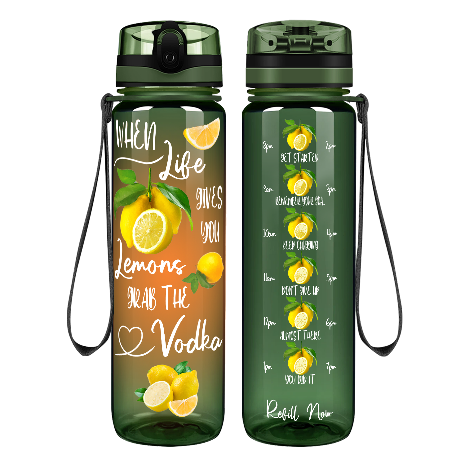 When Life Gives You Lemons Grab the Vodka Orange Motivational Tracking Water Bottle