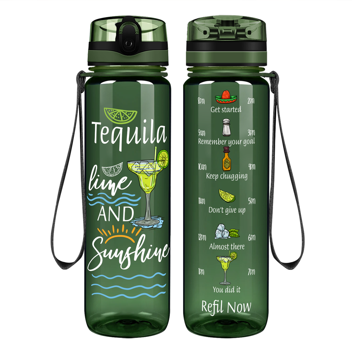 Tequila Lime and Sunshine Motivational Tracking Water Bottle