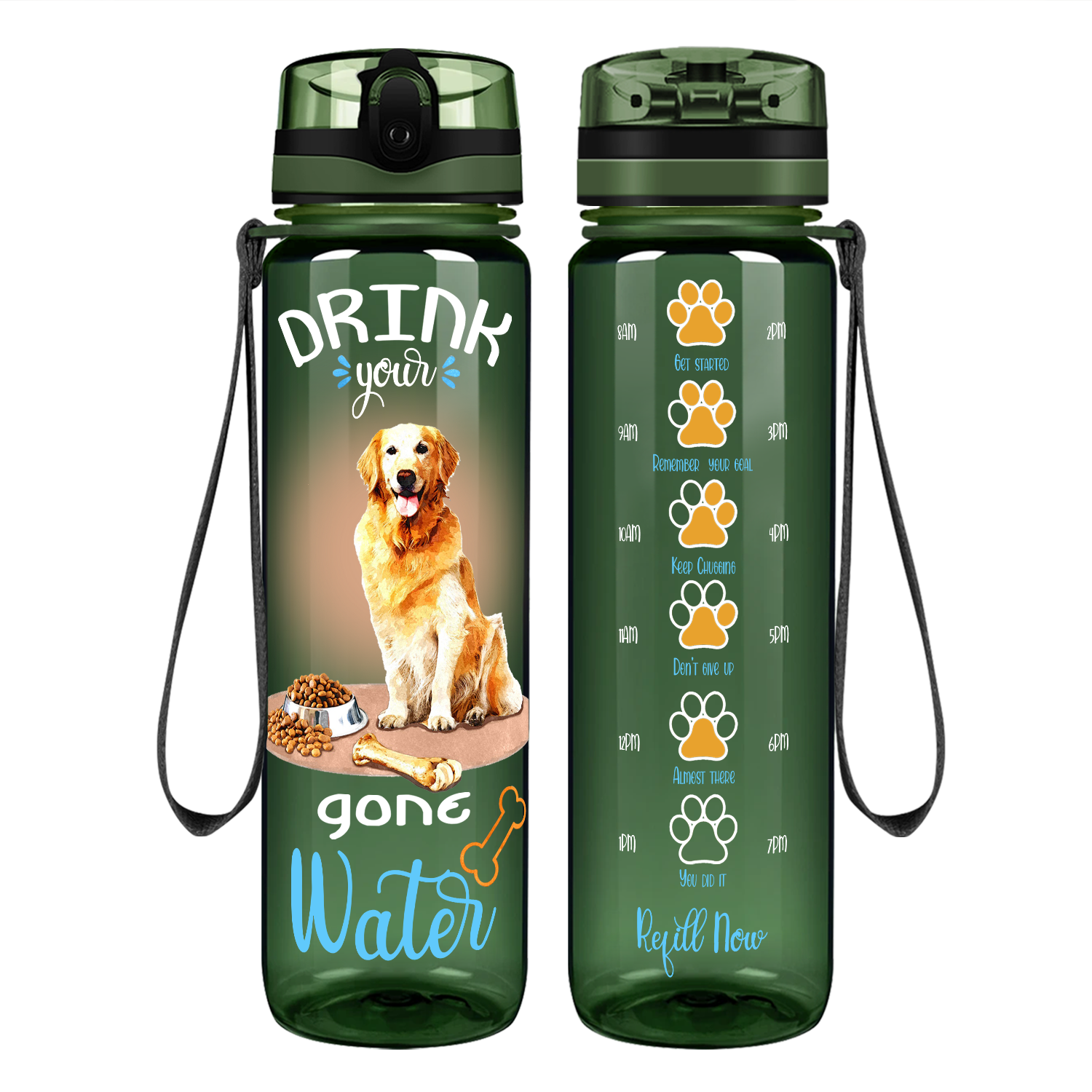 Golden Retriever Drink Your Water on 32 oz Motivational Tracking Water Bottle