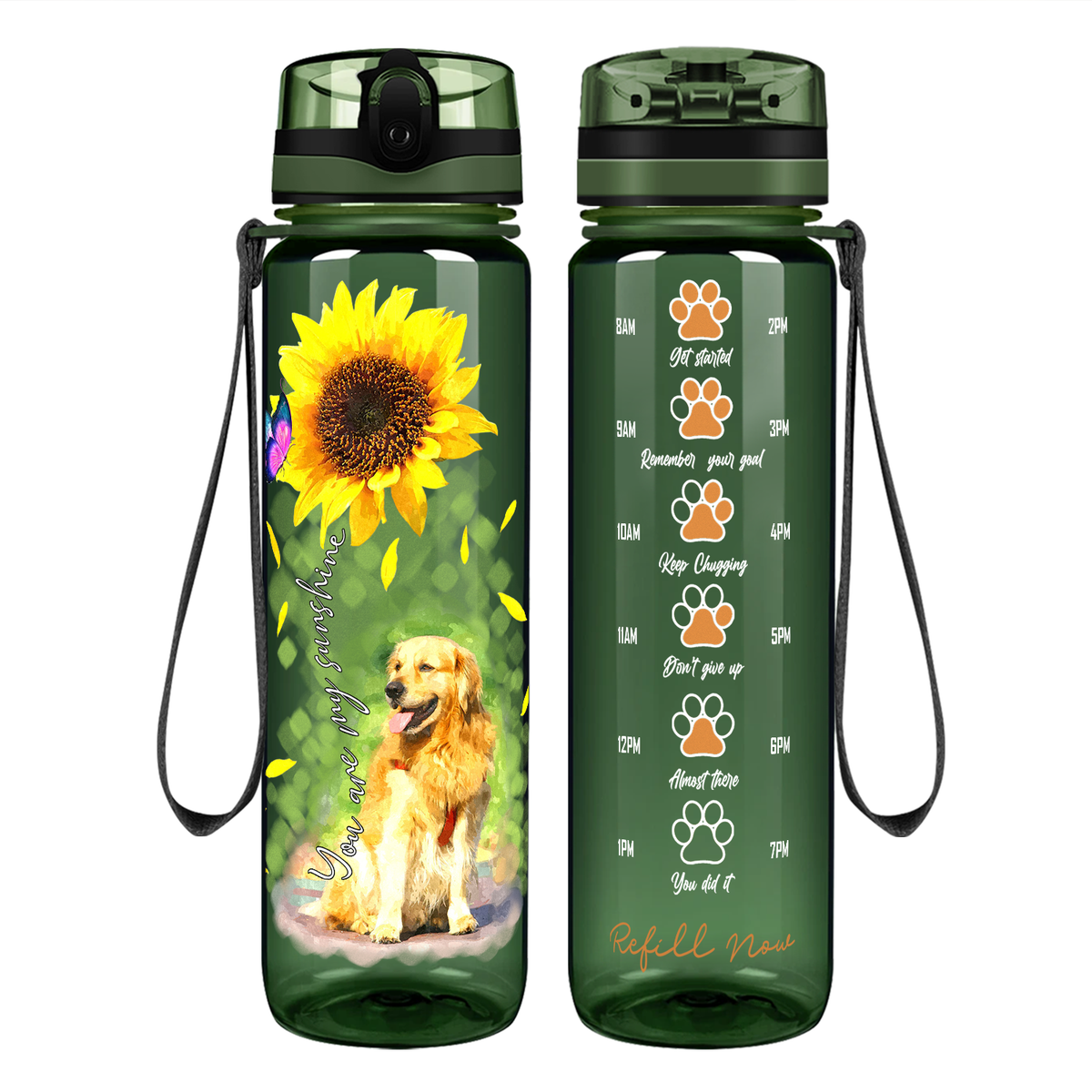 You Are My Sunshine with Butterfly Golden Retriever on 32 oz Motivational Tracking Water Bottle