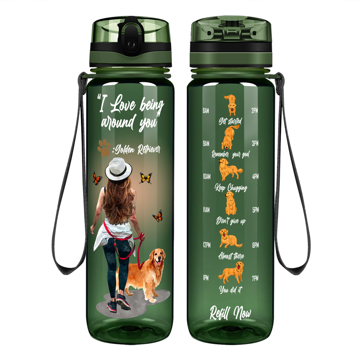 I love Being Around You Golden Retriever on 32 oz Motivational Tracking Water Bottle