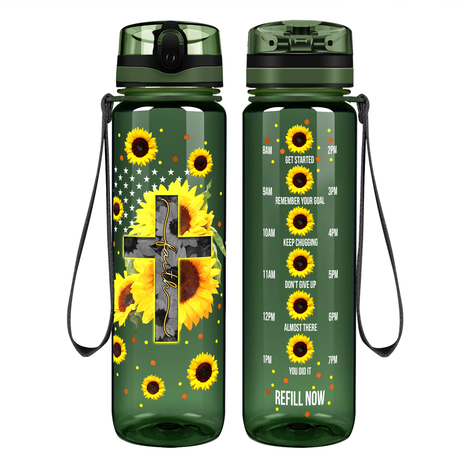 Faith Cross Sunflowers Motivational Tracking Water Bottle